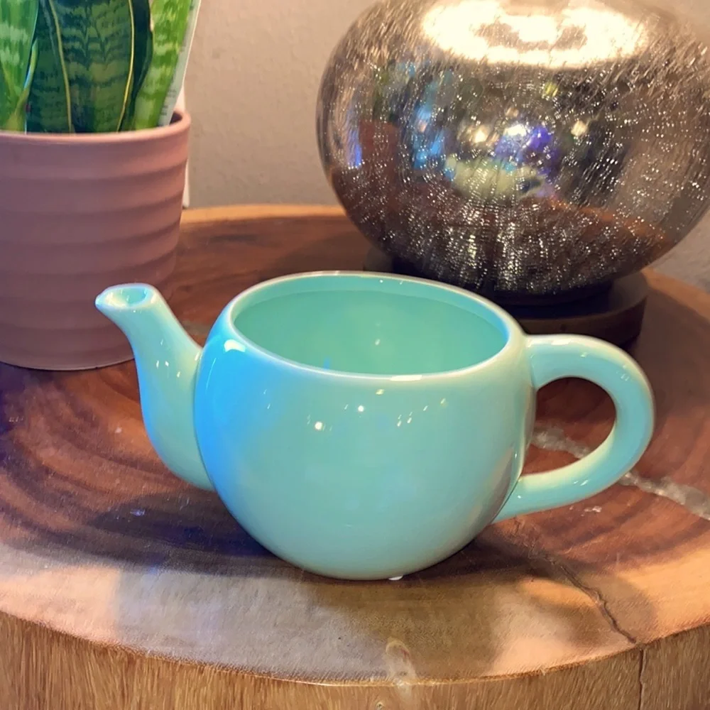 Mint green ceramic glass teapot planter gift package flower vase 6”x 3.5” potter